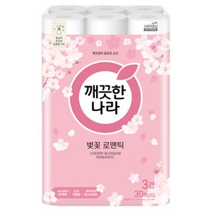 깨끗한나라 벚꽃 로맨틱 천연펄프 3겹 고급롤화장지 (12,990원)