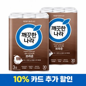 깨끗한나라 순수시그니처 화장지 브라운 30m 30롤 2팩 (25,490원 쿠폰적용가)