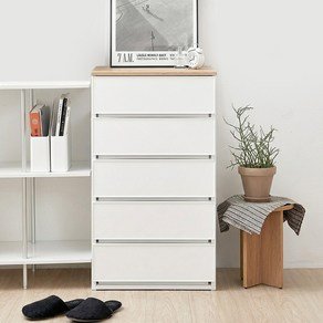 코멧 폭 넓은 우드상판 모던 서랍장, 화이트, 5단 (47,990원)