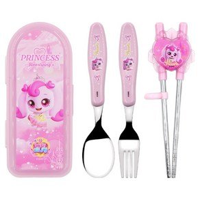 르번 프린세스 캐치티니핑 올인원 교정 젓가락 풀세트, 하츄핑, 스푼 + 포크 + 젓가락 + 케이스, 1세트 (8,980원)