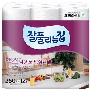 잘풀리는집 맥스 다용도 천연펄프 롤키친타올, 250매, 12개 (10,870원)