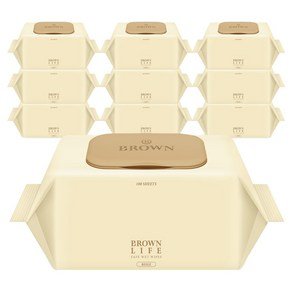 브라운라이프 베이지 도톰한 아기 물티슈 대용량 엠보싱 저자극 캡형, 50g, 100매, 10개 (11,700원)