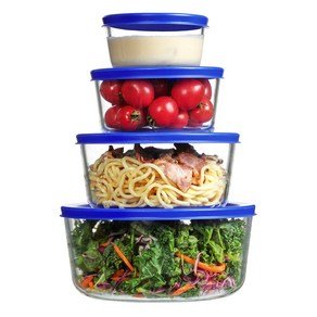 VTOPMART 클래식 내열유리 식품보관 밀폐용기 원형, 236ml+472ml+944ml+1652ml, 4개 (15,370원)