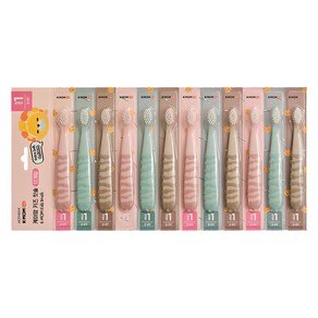 케이맘 키즈 칫솔 1단계, 퍼스트민트 + 퍼스트피치 + 퍼스트브라운, 12개입, 1세트 (9,860원)