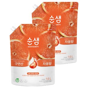 순샘 구연산 자몽향 주방세제 리필, 1.6L, 2개 (5,490원)