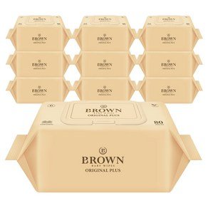 브라운 오리지널 플러스 도톰한 엠보싱 저자극 아기 물티슈 캡형, 55g, 80매, 10개 (14,900원)