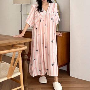 미야미 반팔 44-120 빅사이즈 원피스 잠옷 홈웨어 파자마 오버핏 뜨왈 감성 임부복 가능 (16,620원)