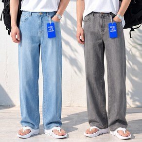 남자 여름 아이스 청바지 냉감 데님 와이드 밴딩 팬츠 (26,500원)