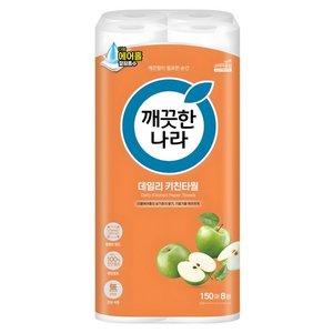 깨끗한나라 데일리 천연펄프 키친타월, 150매, 8개 (5,620원)