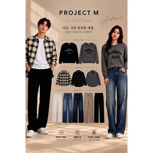 프로젝트엠 F/W 간절기 슬랙스/데님/플란넬셔츠/케이블니트 등 11종택1 (14,090원/3,000원)