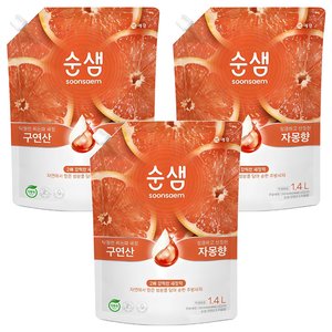 순샘 구연산 자몽향 주방세제 리필, 1.4L, 3개 (8,560원)