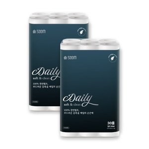 숨데일리 천연펄프,3겹, 30m 30롤, 2팩 (11,900원) (0원)