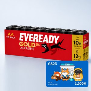 에너자이저 에버레디 골드 알카라인 건전지 AA, 20개입, 1팩 (7,800/무료)
