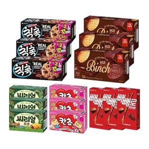 롯데 빈츠3+씨리얼3+칙촉3+칸쵸3+빼빼로3 (19,596원/무료)