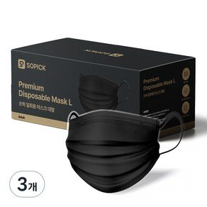 쏘픽 일회용 마스크 대형, 블랙, 3개, 50매입 (6,300원)