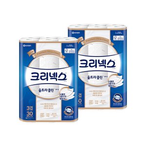 크리넥스 3겹 울트라클린 화이트 25MX30롤 2팩 화장지 휴지 (28,900원 / 무료)