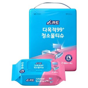 스카트 잘 닦이는 다목적 99플러스 청소물티슈 60p, 4개 (8,710원)