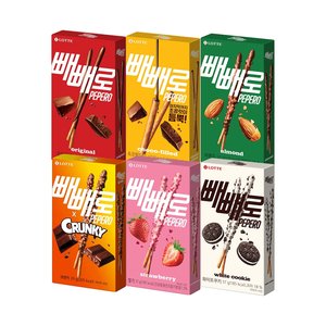 빼빼로 6종 15갑 (아몬드 초코 크런치 초코필드 딸기 화이트쿠키) (네멤 14,800원/무료)