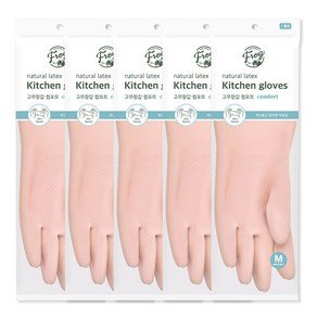 프로그 라텍스 컴포트 고무장갑, 베이비핑크, 중(M), 5세트 (7,280원)