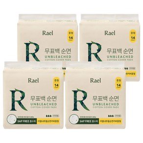 라엘 무표백 순면 생리대 날개형, 중형, 14개입, 4개 (14,810원)