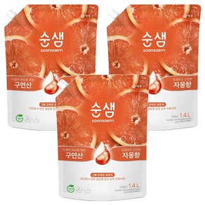 애경 순샘 구연산 자몽향 주방세제 리필, 1.4L, 3개 (6,400원)