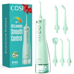 Coslus 코슬루스 10 모드 무선 구강세정기 IPX7 급방수 + 5개노즐팁, 그린, E40 (34,090원)