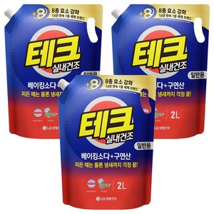 테크 베이킹소다 플러스 구연산 실내건조 액체세제 일반용 리필, 2L, 3개 (8,970원)