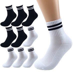 올리싹 5+5 두꺼운 남성용 국산 더블쿠션 두줄 스포츠 중목 양말, 화이트+블랙, 10개 (17,860원)