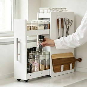 폴라도레 슬라이딩 양념통 정리함 주방 철제 조미료 선반 틈새 수납함, 1개, 화이트 (37,900원)