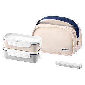 락앤락 데일리 코튼직 직사각 2단 도시락 + 젓가락 + 가방 세트, 아이보리, 1세트 (13,900원)