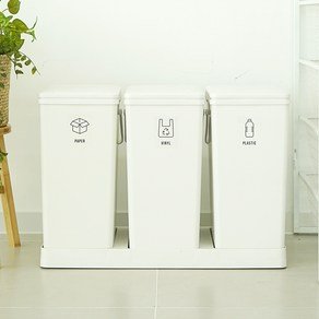코멧 원터치 바닥연결형 3칸 분리수거함 20L (스티커 포함), 화이트 (22,530원)
