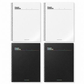 탐사 클래식 두꺼운 트윈링 유선 점선 노트 화이트 & 블랙 컬러 50매 4권 1세트, 화이트, 블랙, 4개 (11,930원)
