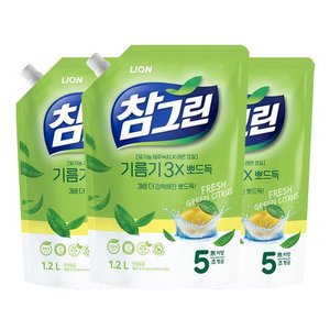 참그린 레몬 녹차 뽀드득 어드밴스 주방세제 리필, 1.2L, 3개 (7,950원)