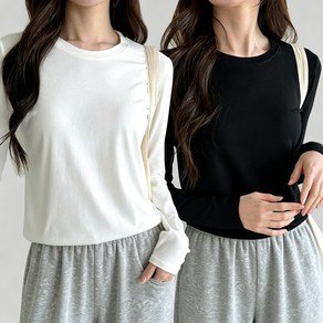IWENTY 1+1 여성 기본 긴팔 라운드티 봄가을철 2종세트 (8,990원)