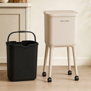 휴대용 주방 실내 장족형 대용량 휴지통, 18L+24L더블 배럴, 크림화이트 (18,900원)